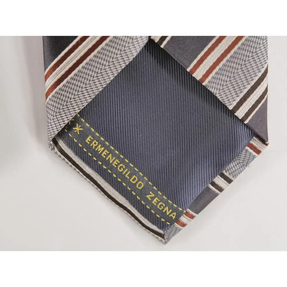 ERMENEGILDO ZEGNA Tie Mens Gray Repp Striped Classic 3.5